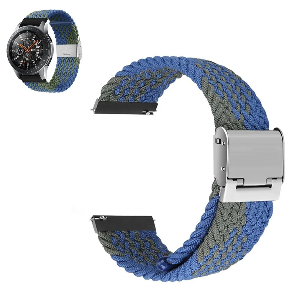 20mm Universal elastic nylon watch strap - Blue / Green Stripe