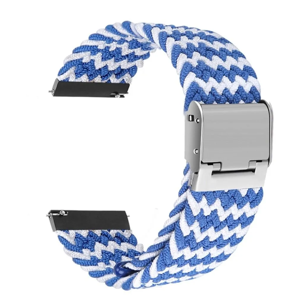 20mm Universal elastic nylon watch strap - Blue / White Band