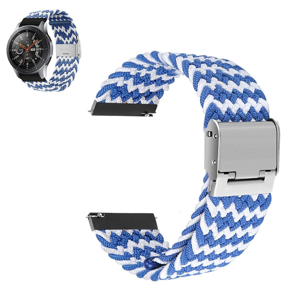 20mm Universal elastic nylon watch strap - Blue / White Band