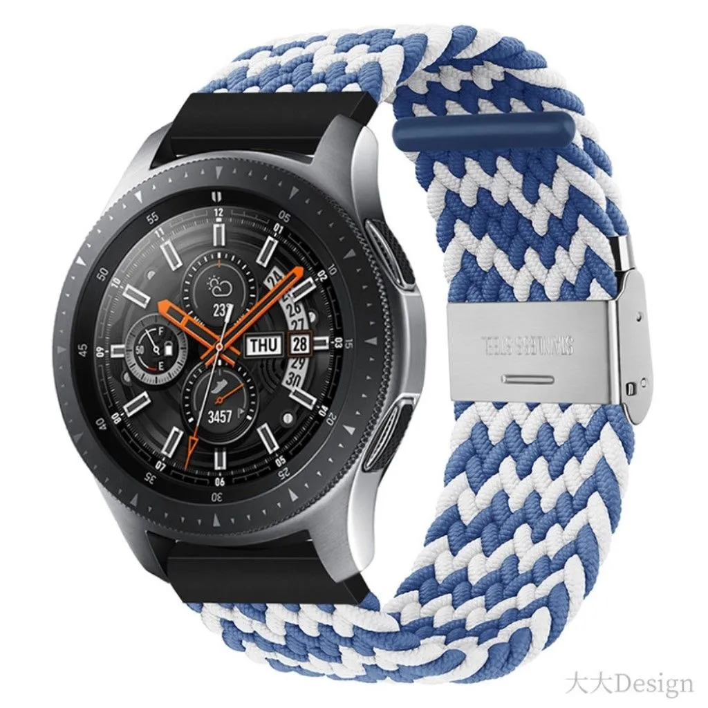 20mm Universal elastic nylon watch strap - Blue / White Band