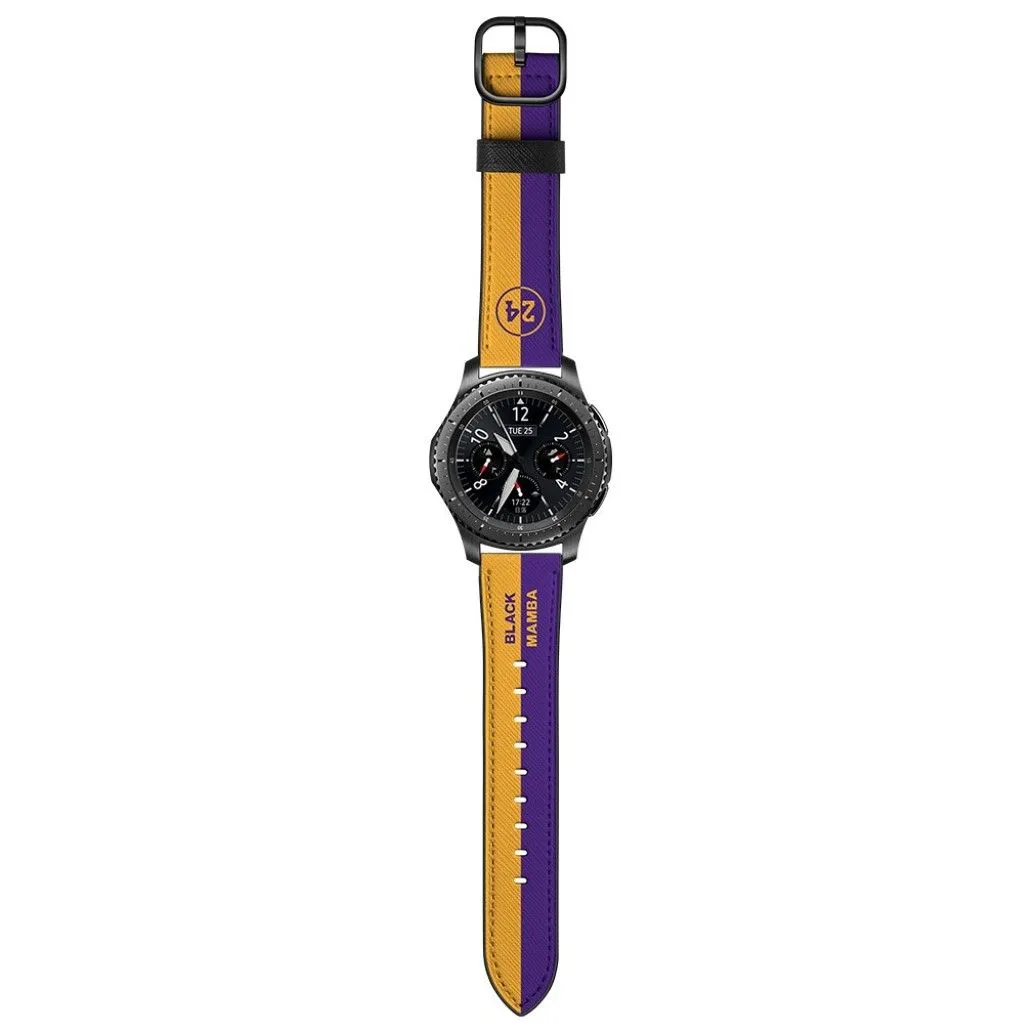 22mm Universal stylish genuine leather watch strap - Yellow / Purple Stripe