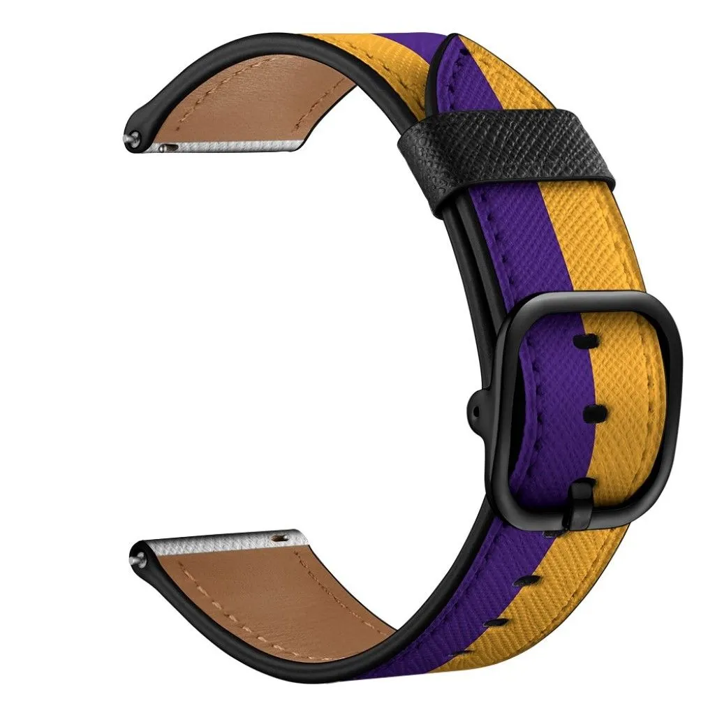 22mm Universal stylish genuine leather watch strap - Yellow / Purple Stripe