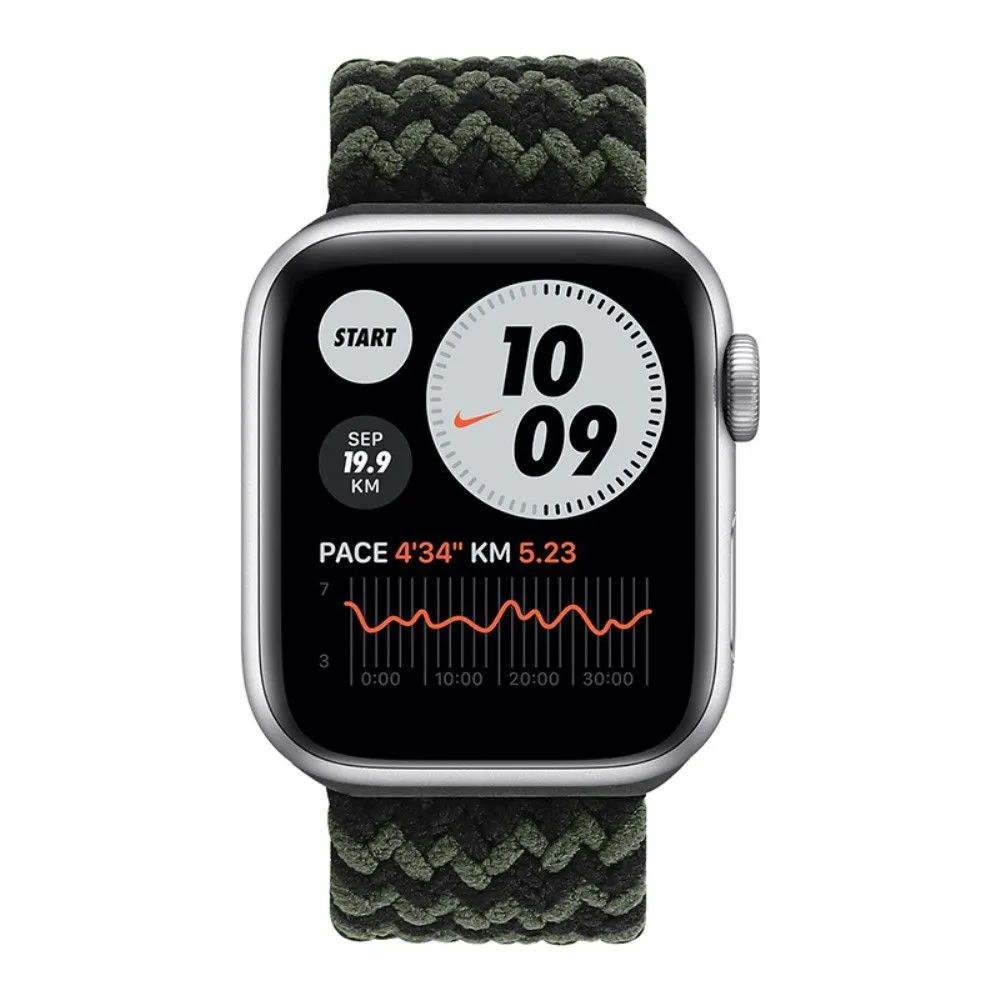 Apple Watch (45mm) elastic watch strap - Black / Green / Size: M