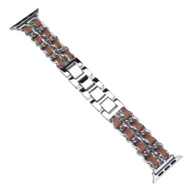 Apple Watch Series 5 44mm weave pattern watch band - Silver / Brown