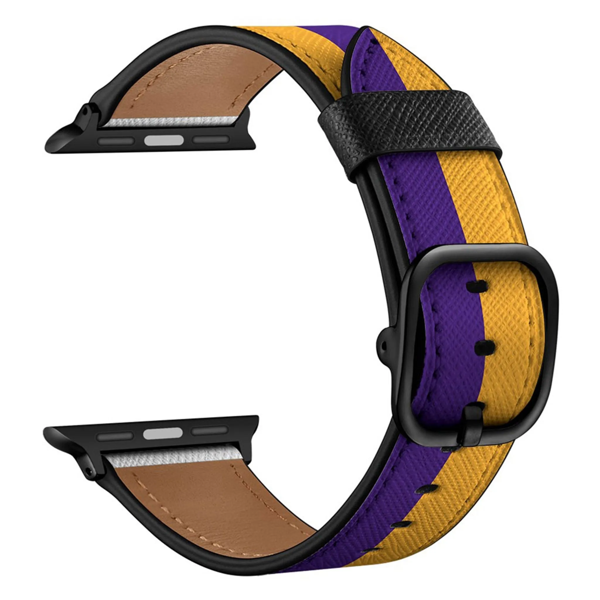 Apple Watch Series 6 / 5 40mm stylish leather watch band - Yellow   Purple Stripes