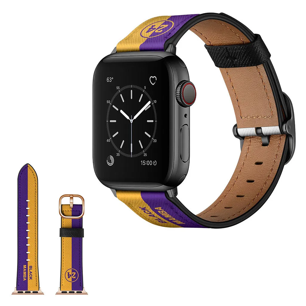 Apple Watch Series 6 / 5 44mm stylish leather watch band - Yellow   Purple Stripes