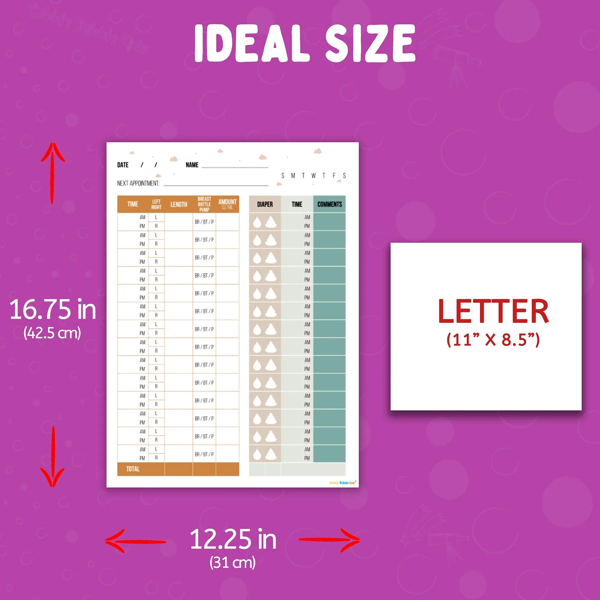 Baby Feeding Schedule Chart and Infant Diaper Tracker - 2 Dry Erase Posters for Nursing