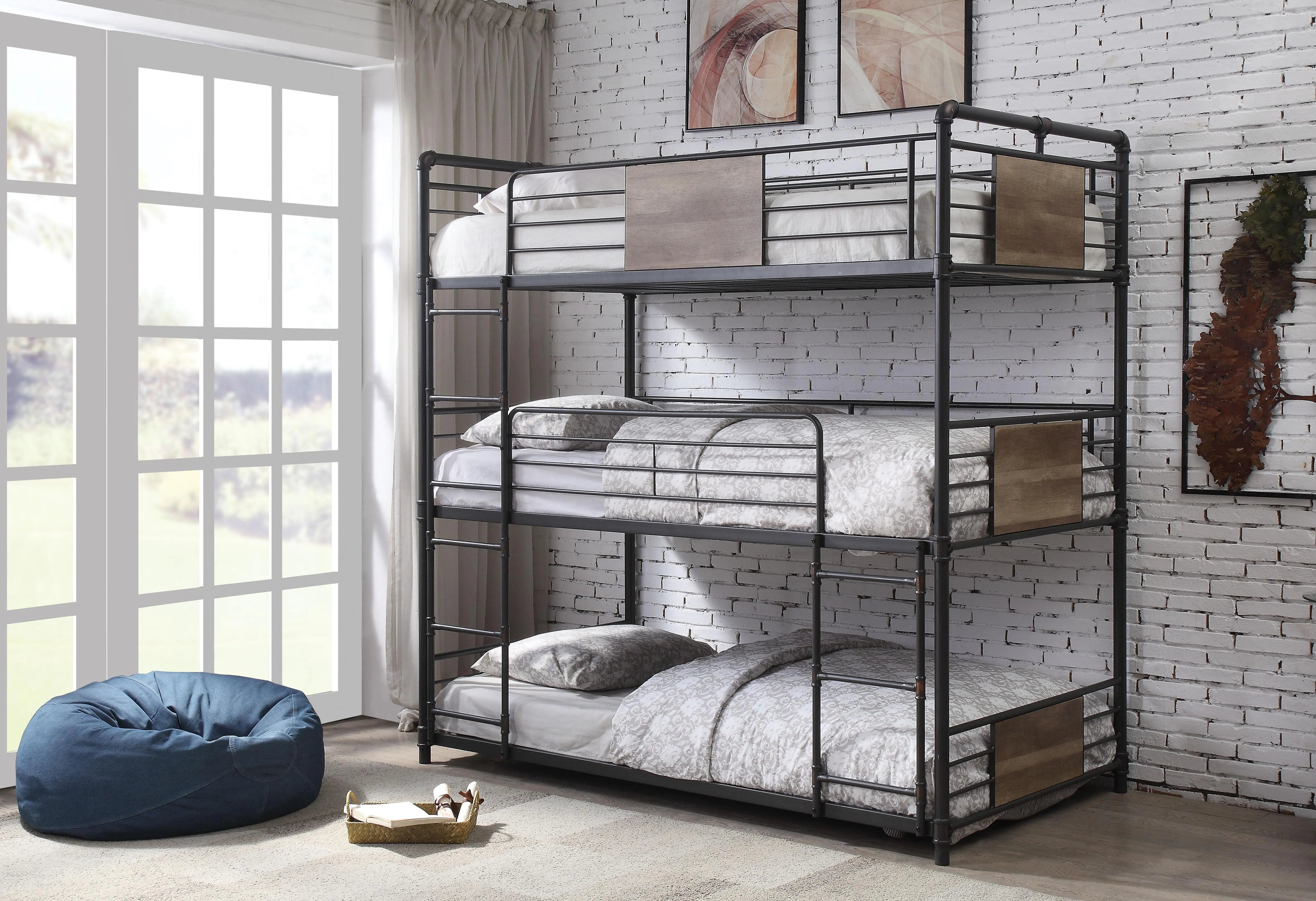 Brantley Sandy Black & Dark Bronze Hand-Brushed Bunk Bed (Triple Twin)