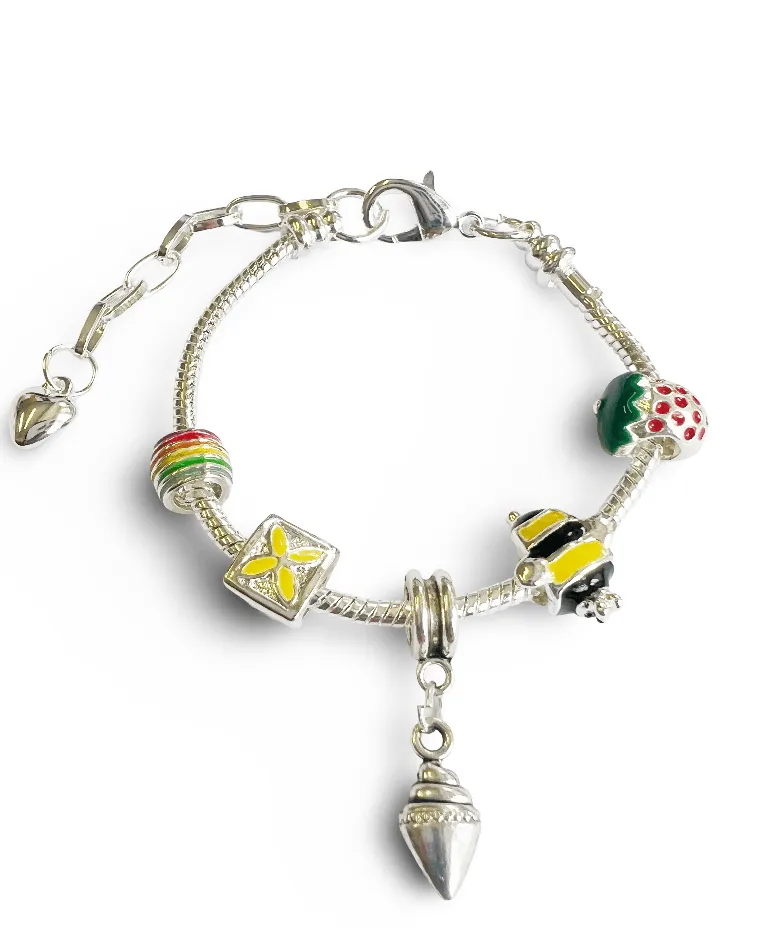 Children's Adjustable 'Summer Vibes' Silver Plated Charm Bead Bracelet