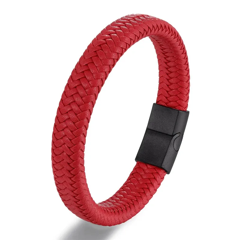 Classic Men Jewelry Genuine Leather Bracelets Titanium Black Rope Steel Magnetic Clasp Bracelets Wristband for Male Jewelry Gift