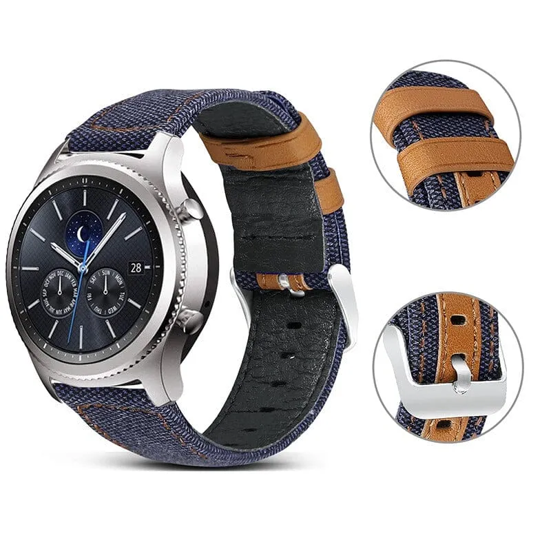 Denim & Leather Watch Straps Compatible with the Garmin Vivomove HR & HR Sports