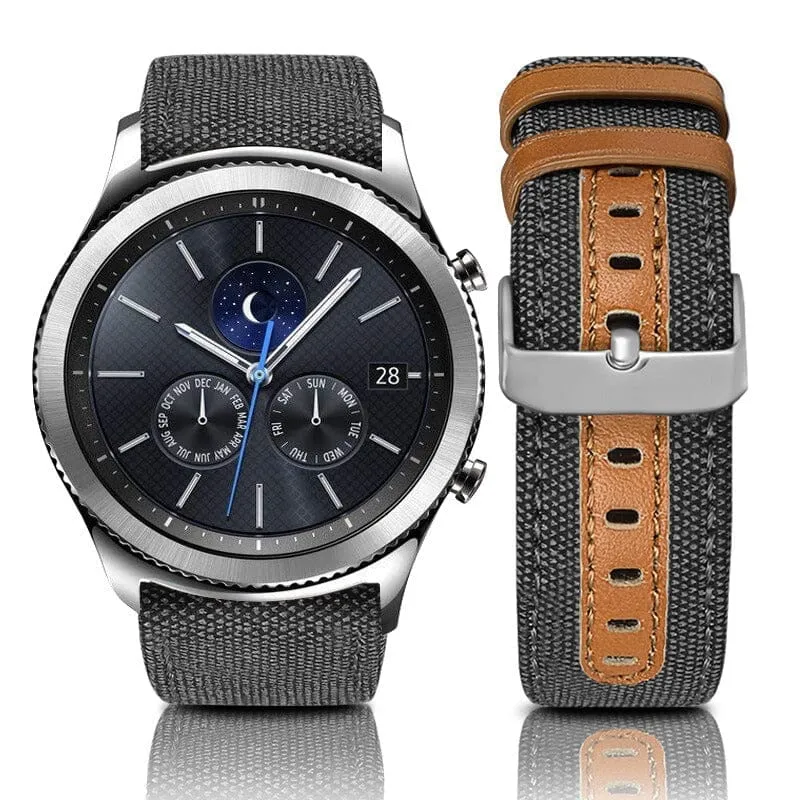 Denim & Leather Watch Straps Compatible with the Garmin Vivomove HR & HR Sports