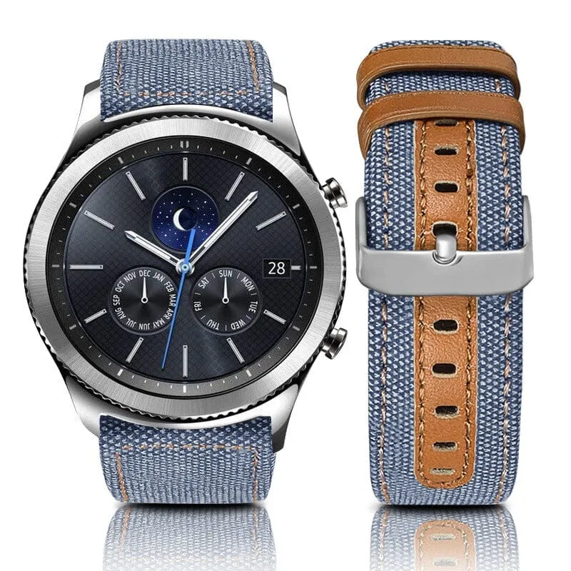 Denim & Leather Watch Straps Compatible with the Garmin Vivomove HR & HR Sports