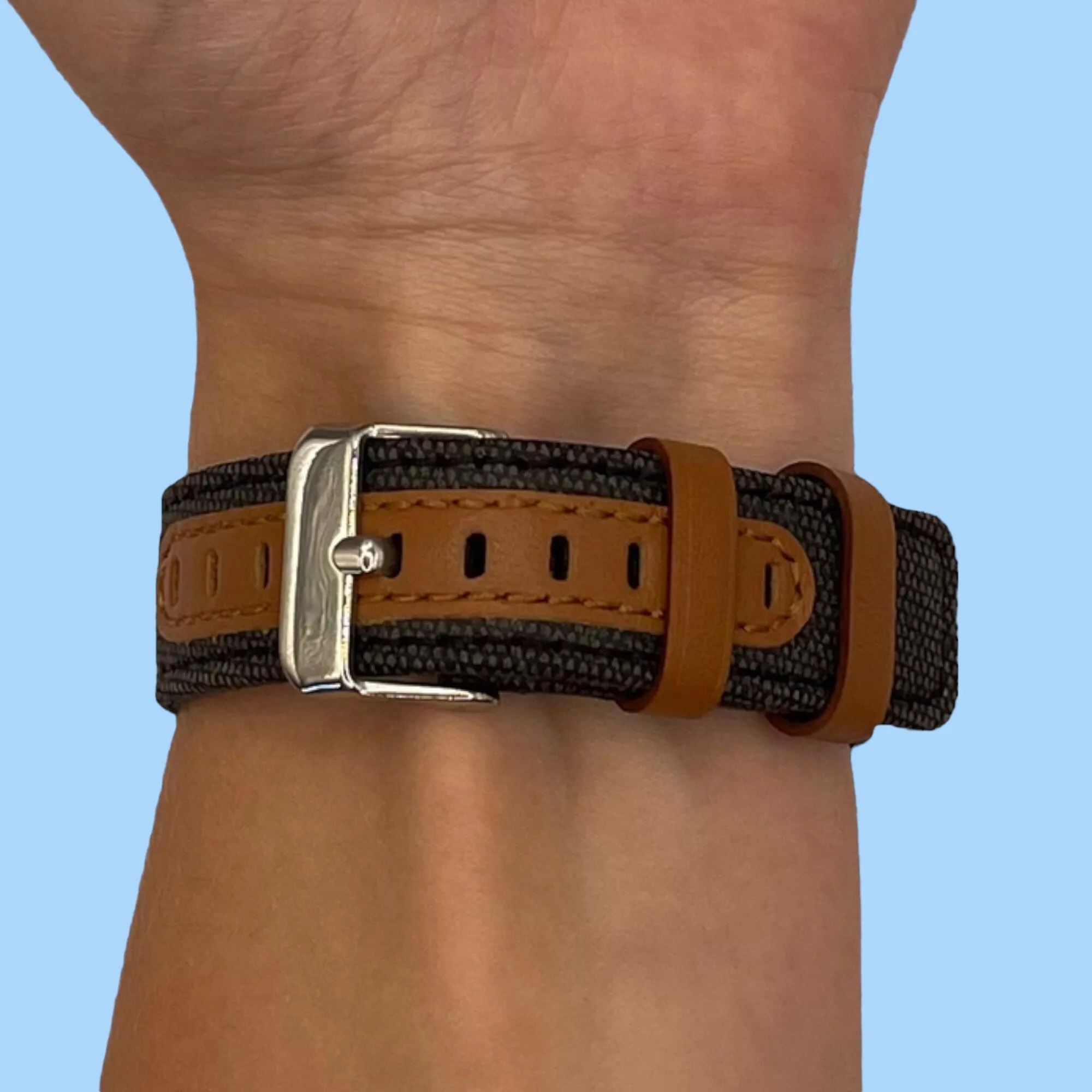 Denim & Leather Watch Straps Compatible with the Garmin Vivomove HR & HR Sports