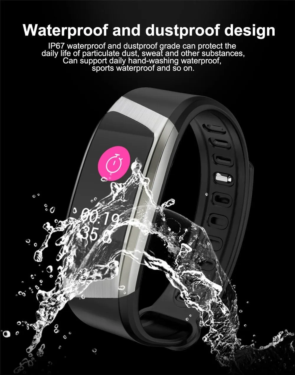 E18 Smart Band - Heart Rate Monitor, Sport Bracelet IP67 Waterproof Fitness Tracker