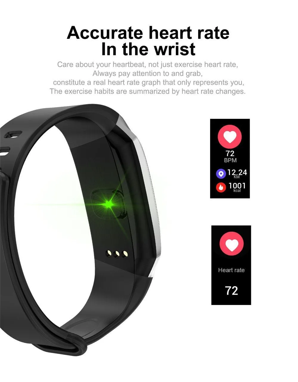 E18 Smart Band - Heart Rate Monitor, Sport Bracelet IP67 Waterproof Fitness Tracker