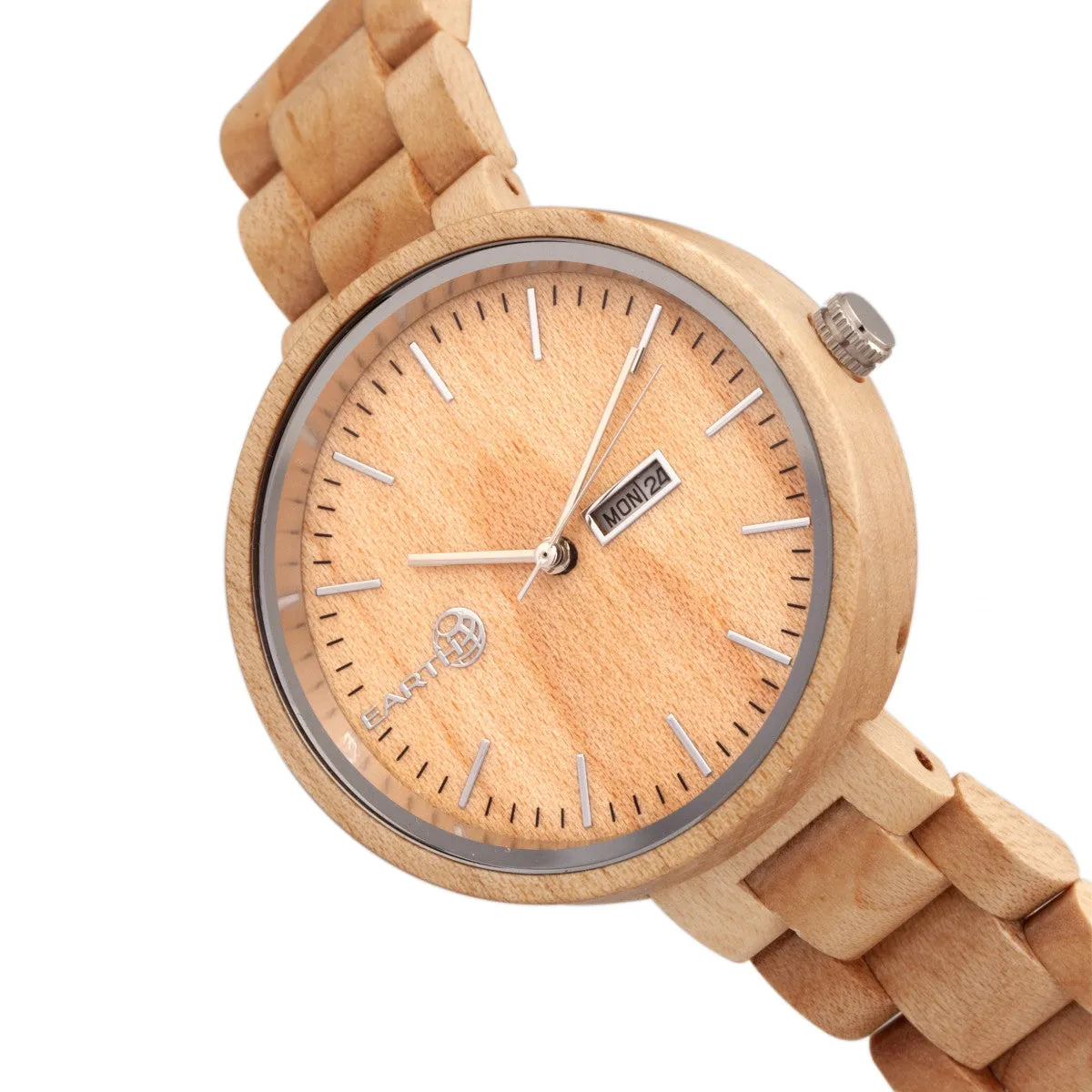 Earth Wood Mimosa Bracelet Watch w/Day/Date - Khaki-Tan