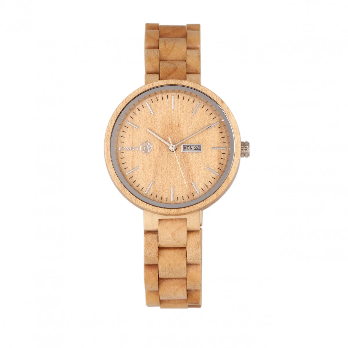 Earth Wood Mimosa Bracelet Watch w/Day/Date - Khaki-Tan