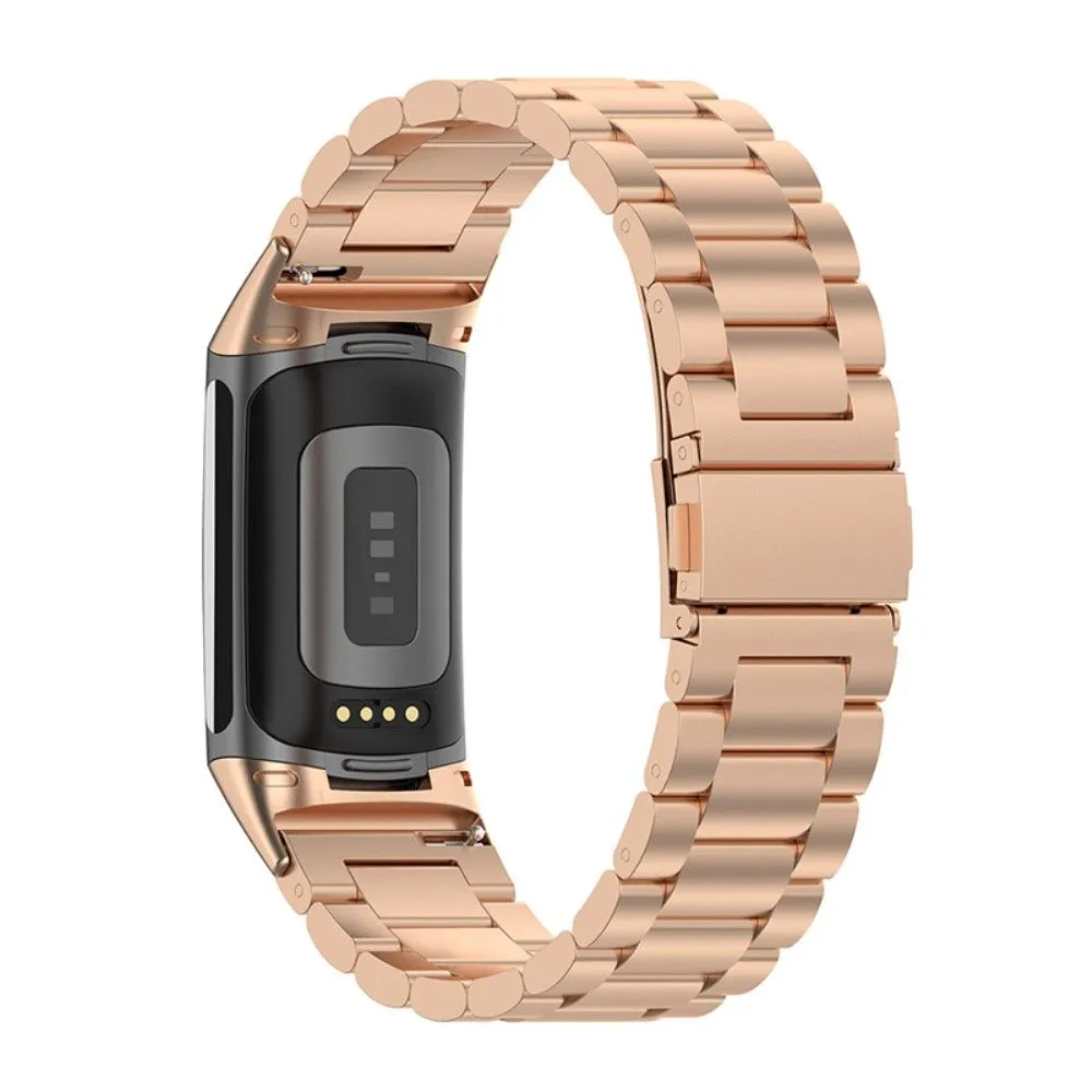 Fitbit Charge 5 triple bead stainless steel watch strap - Rose Gold