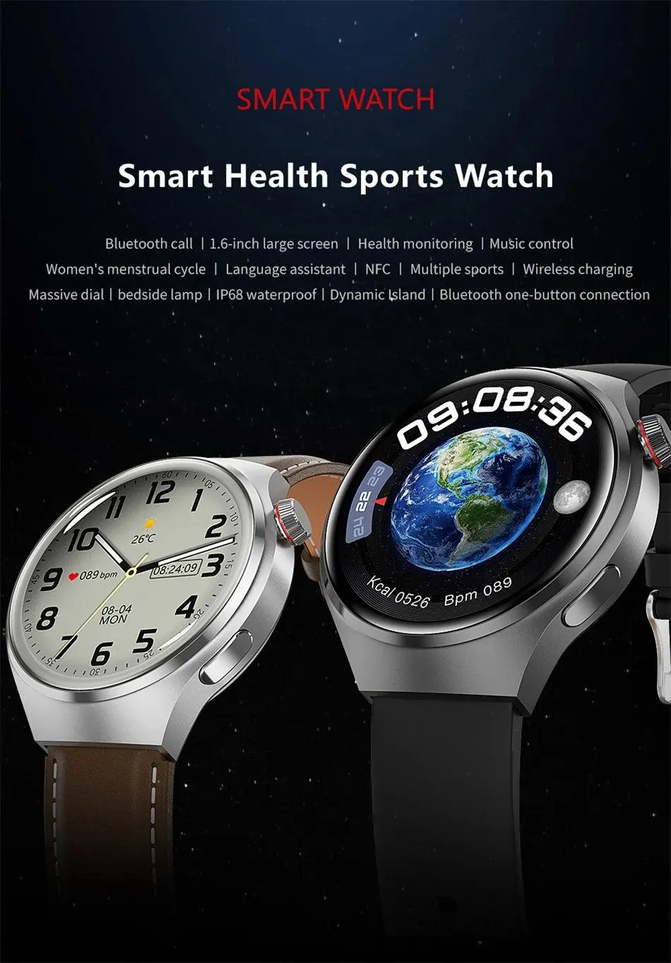 GT4 Pro GPS NFC Smart Watch Men AMOLED Screen IP68 Waterproof 2024