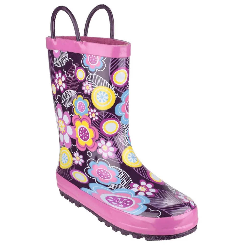 Kids Puddle Waterproof Pull On Boots Flower