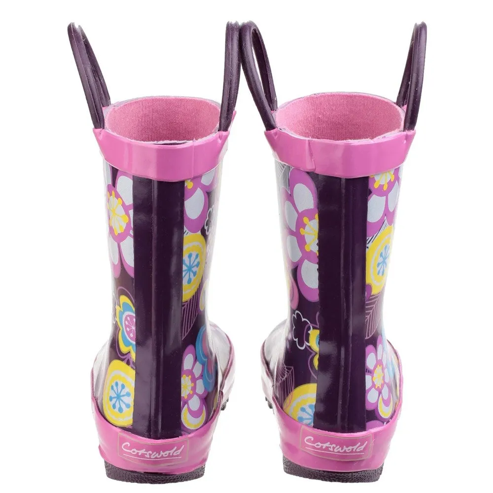 Kids Puddle Waterproof Pull On Boots Flower