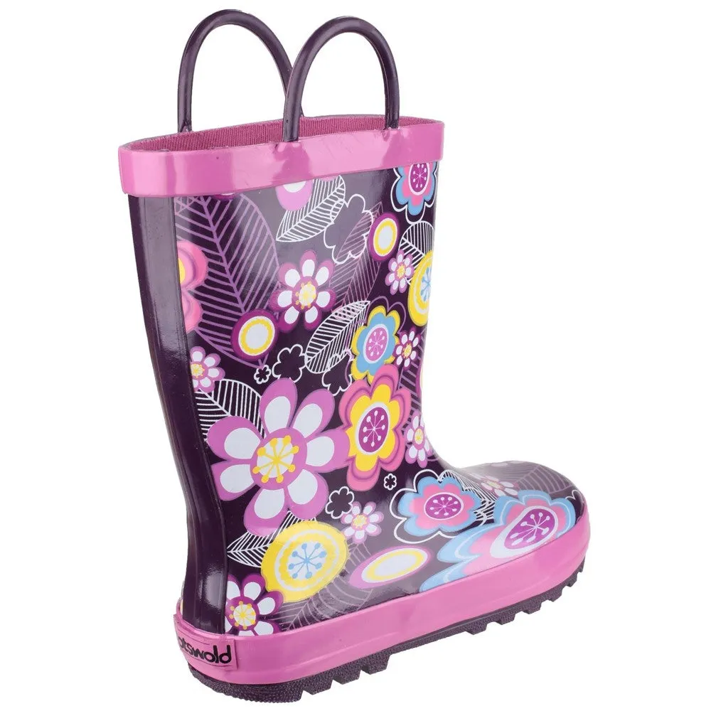 Kids Puddle Waterproof Pull On Boots Flower