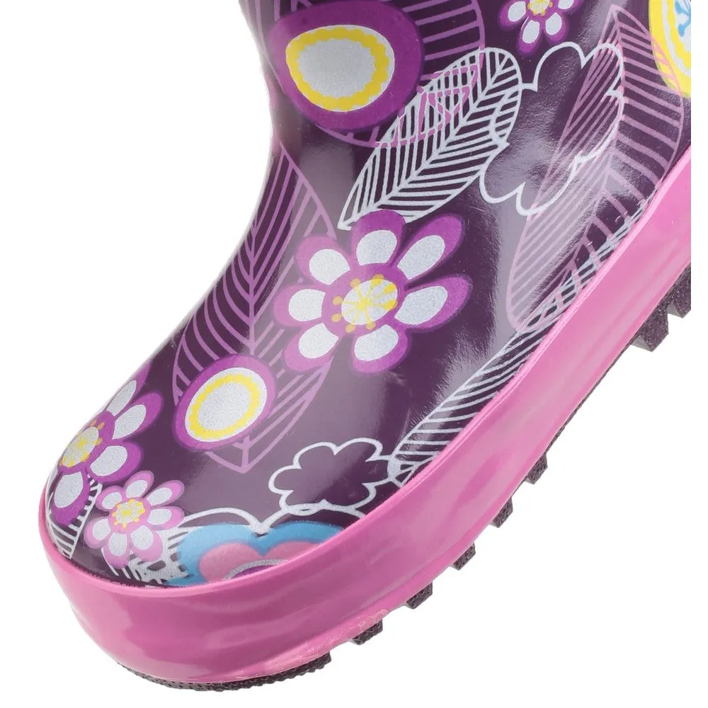 Kids Puddle Waterproof Pull On Boots Flower