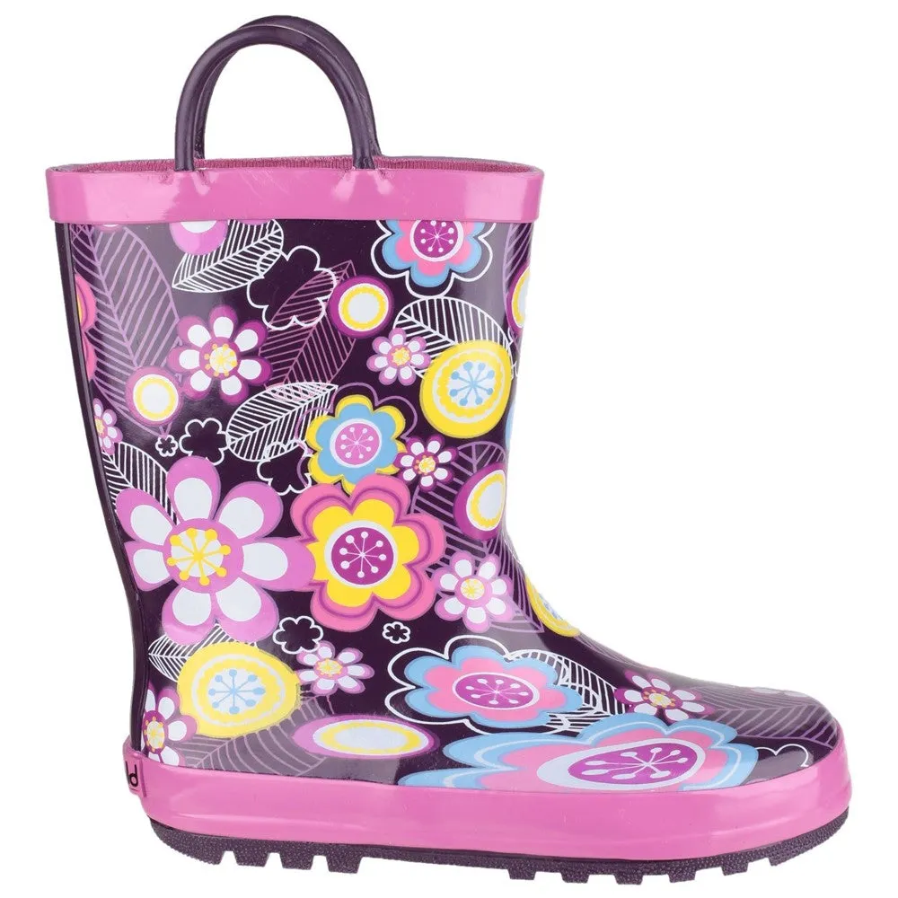 Kids Puddle Waterproof Pull On Boots Flower