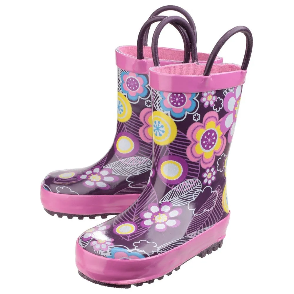 Kids Puddle Waterproof Pull On Boots Flower