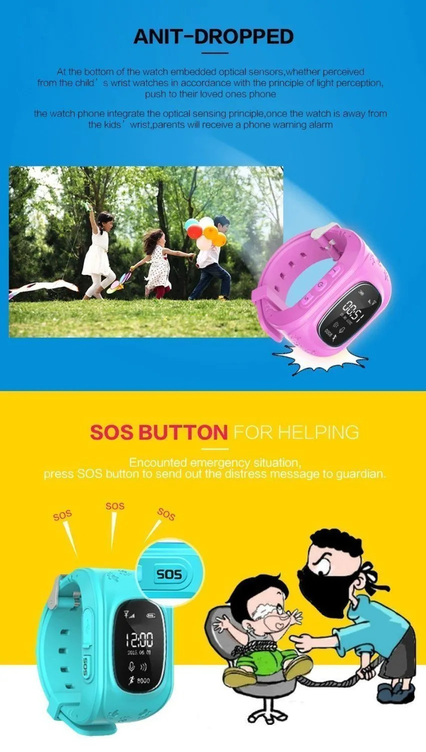 Kids Smart Watch, Q50 Wrist Watch with Anti-Lost GPS Tracker SOS Call Location Finder SIM Card Slot Remote Monitor Pedometer Smart Watch for Kids