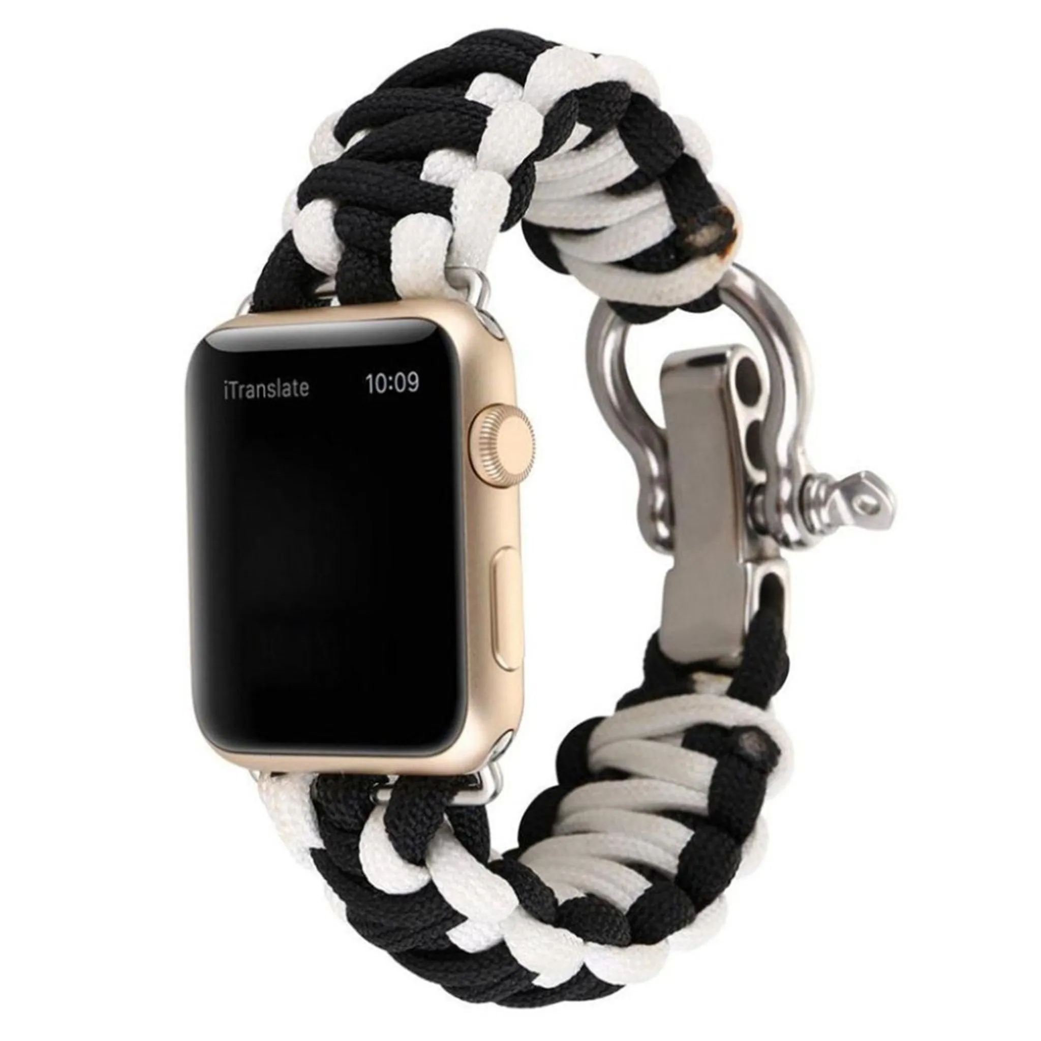 le Watch Series 4 44mm braided rope watch strap - Black / White