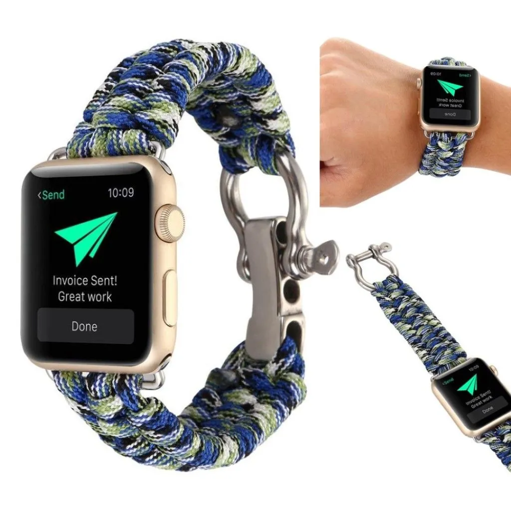 le Watch Series 4 44mm braided rope watch strap - Blue / Green