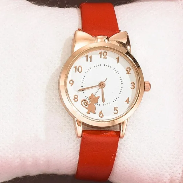 Leather Strap Quartz Watch and Bracelet  for Student Girls