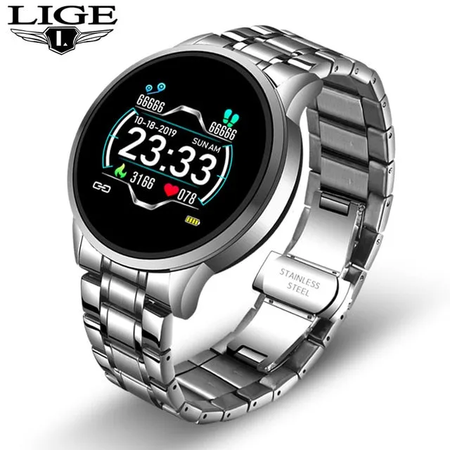 LIGE New Steel Smart Watch Men Waterproof sport For iPhone Heart rate blood pressure call Information smartwatch Fitness tracker