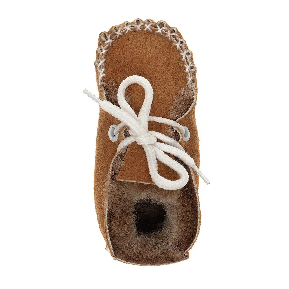 Lupe Hand-Stitched Sheepskin Baby Booties - Honey