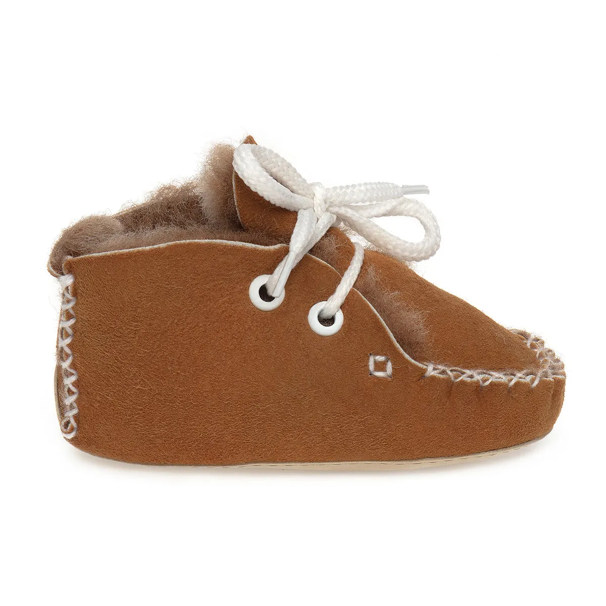 Lupe Hand-Stitched Sheepskin Baby Booties - Honey