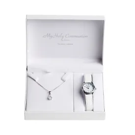 My Holy Communion Silver Cz Teardrop Pendant & Watch Set