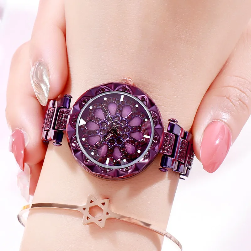 New high-end fashion stainless steel mesh strap watch rotatable dial waterproof women's bracelet watch