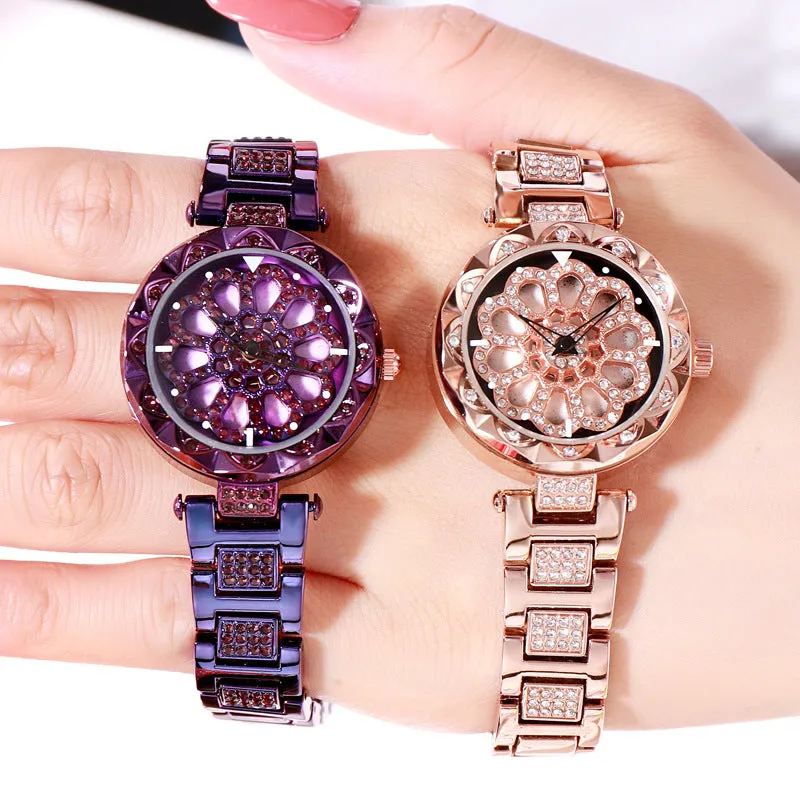 New high-end fashion stainless steel mesh strap watch rotatable dial waterproof women's bracelet watch