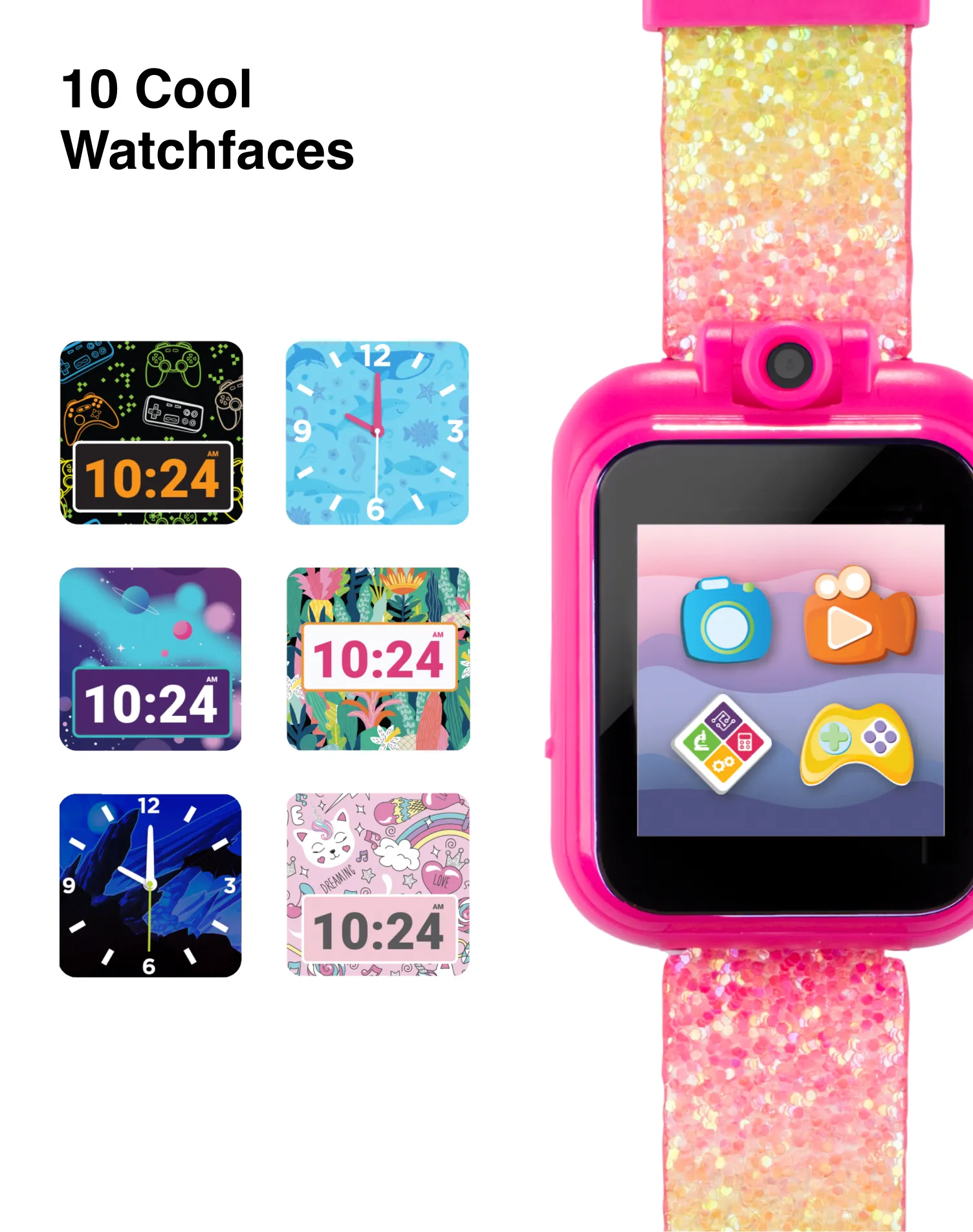 PlayZoom 2 Kids Smartwatch: Pastel Rainbow Glitter Print