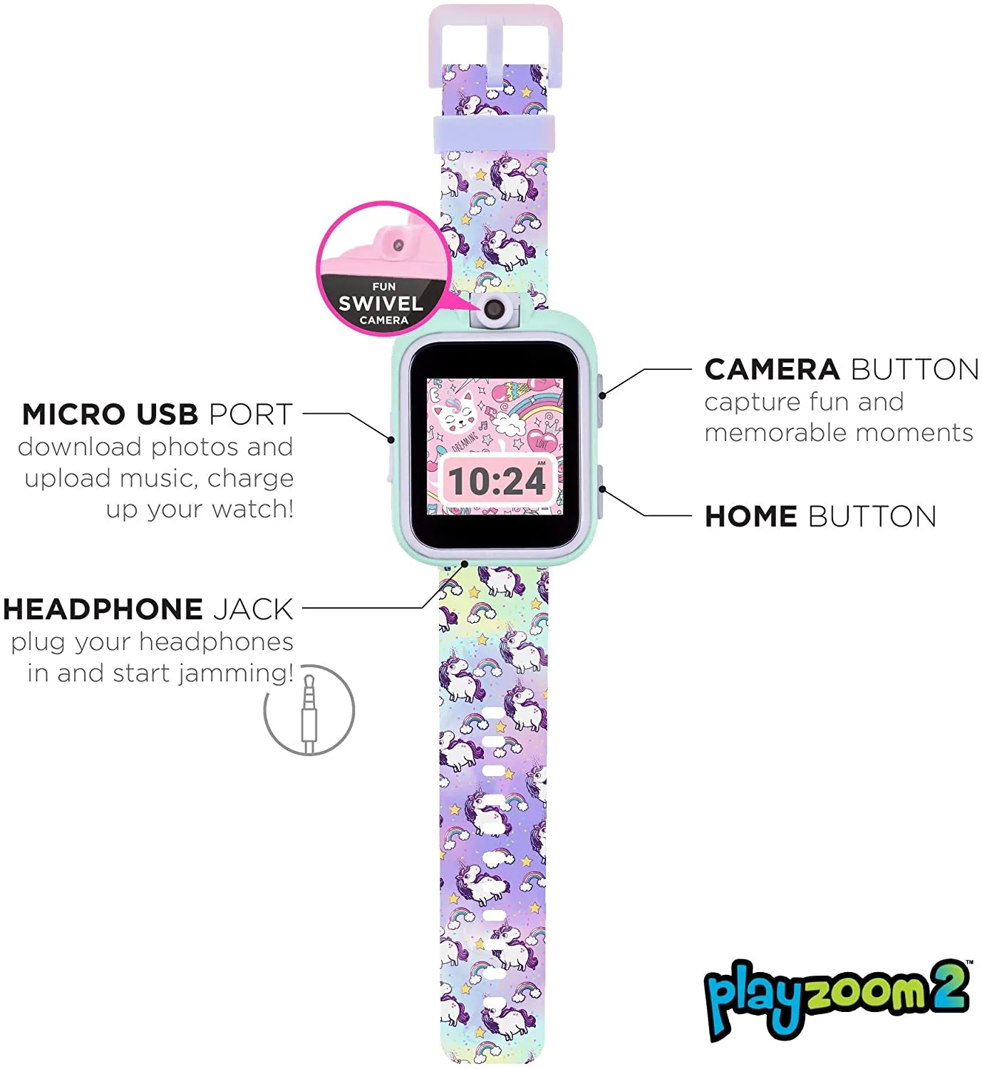 PlayZoom 2 Kids Smartwatch: Tie Dye Unicorn Print