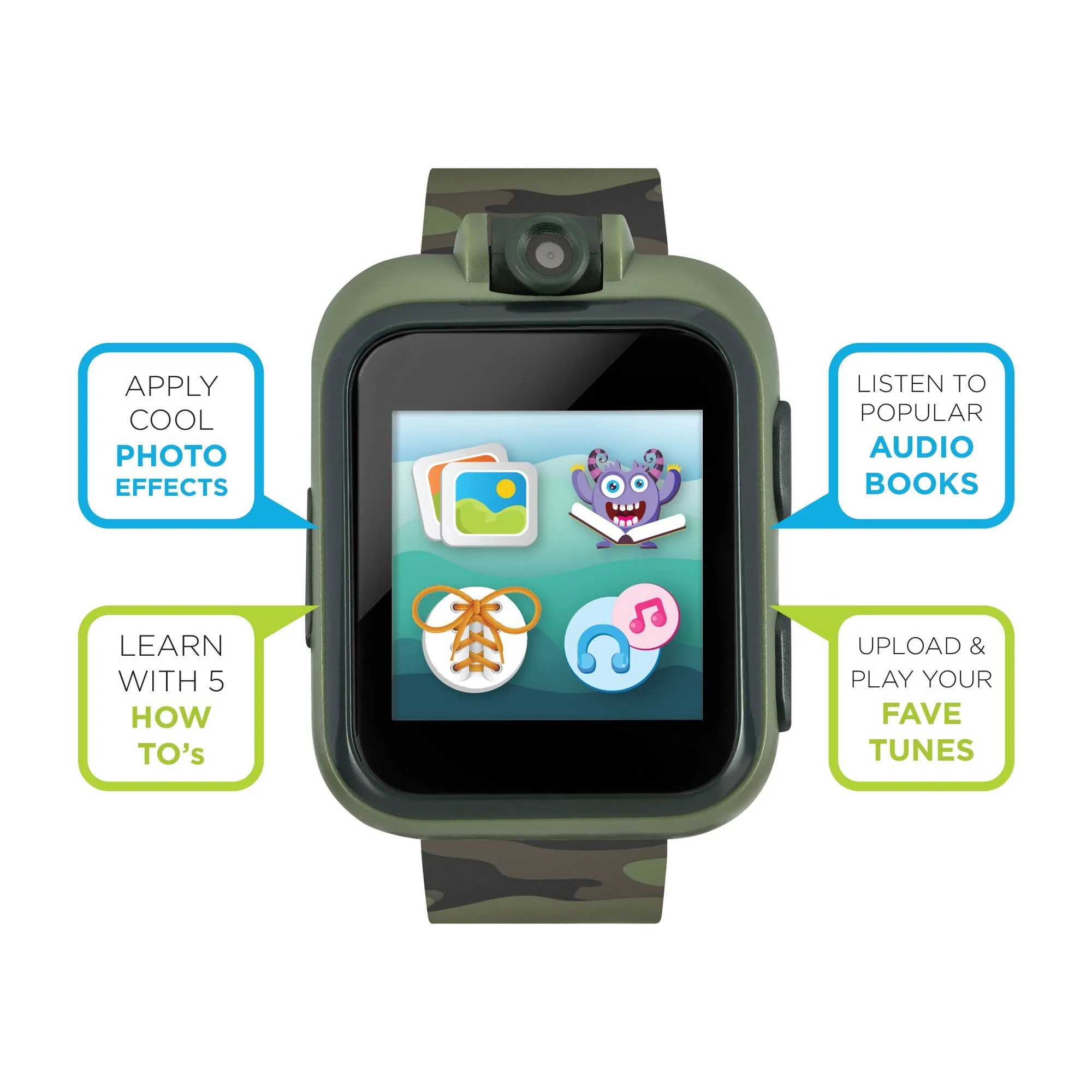 PlayZoom 2 Kids Smartwatch with Headphones: Green Camouflage Print