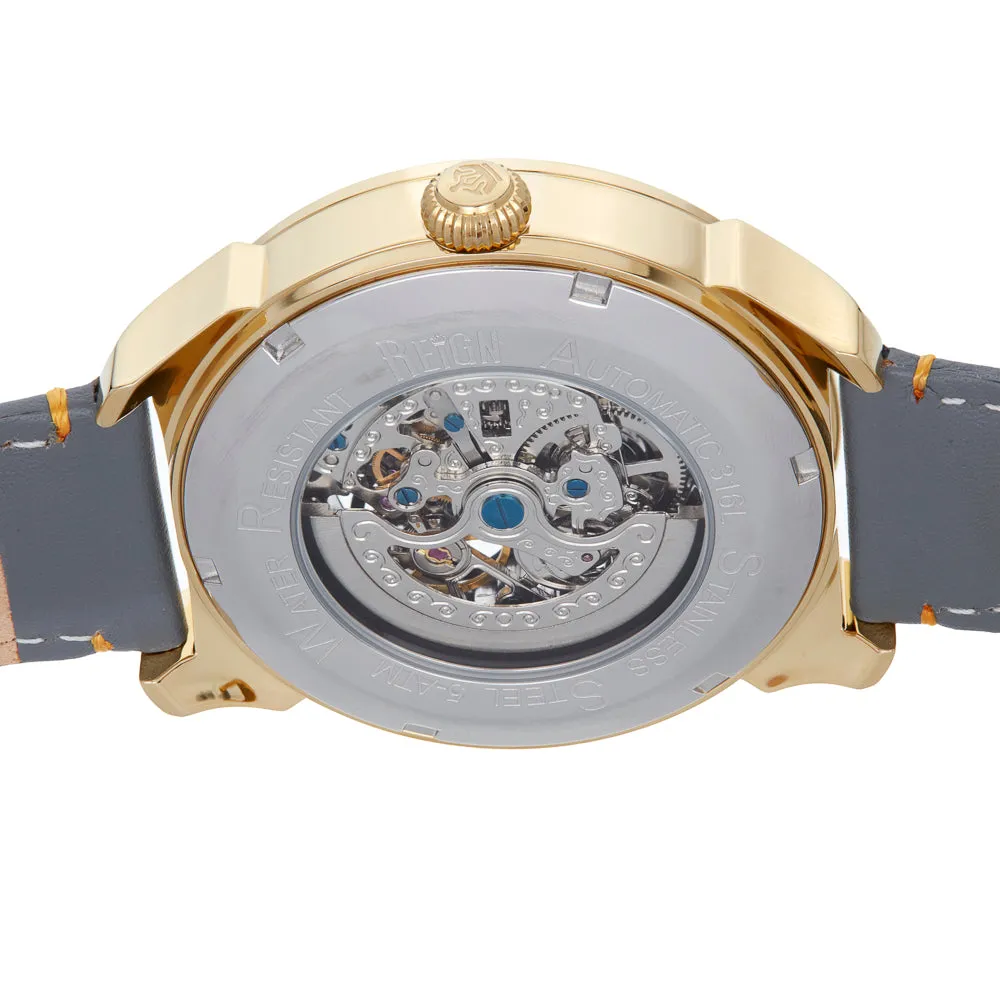 Reign Weston Automatic Skeletonized Leather-Band Watch