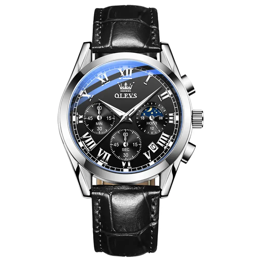 Reloj Hombre JSDUN Luxury Brand Men Watches Leather Strap Top Quartz Clock Waterproof Chronograph Moon Phase Elegance Male Watch