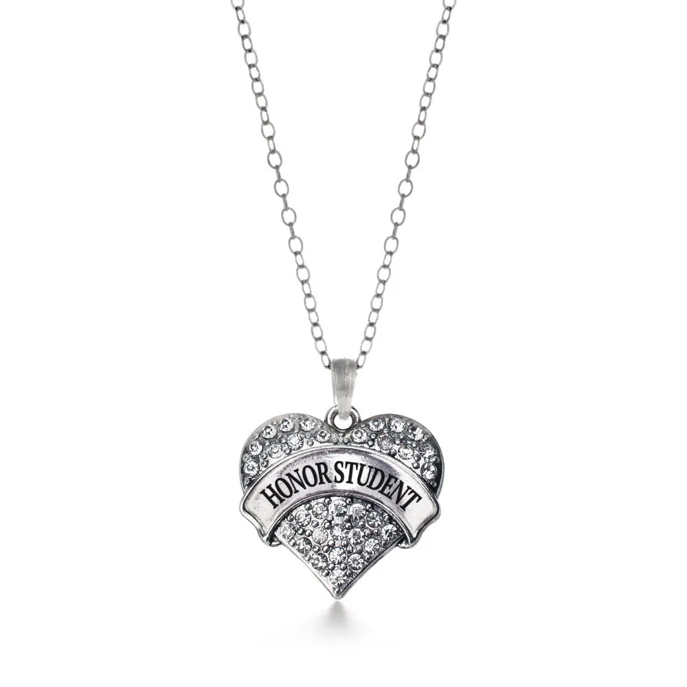 Silver Honor Student Pave Heart Charm Classic Necklace