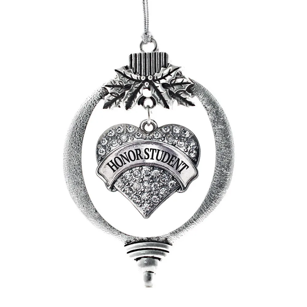 Silver Honor Student Pave Heart Charm Holiday Ornament