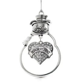 Silver Honor Student Pave Heart Charm Snowman Ornament