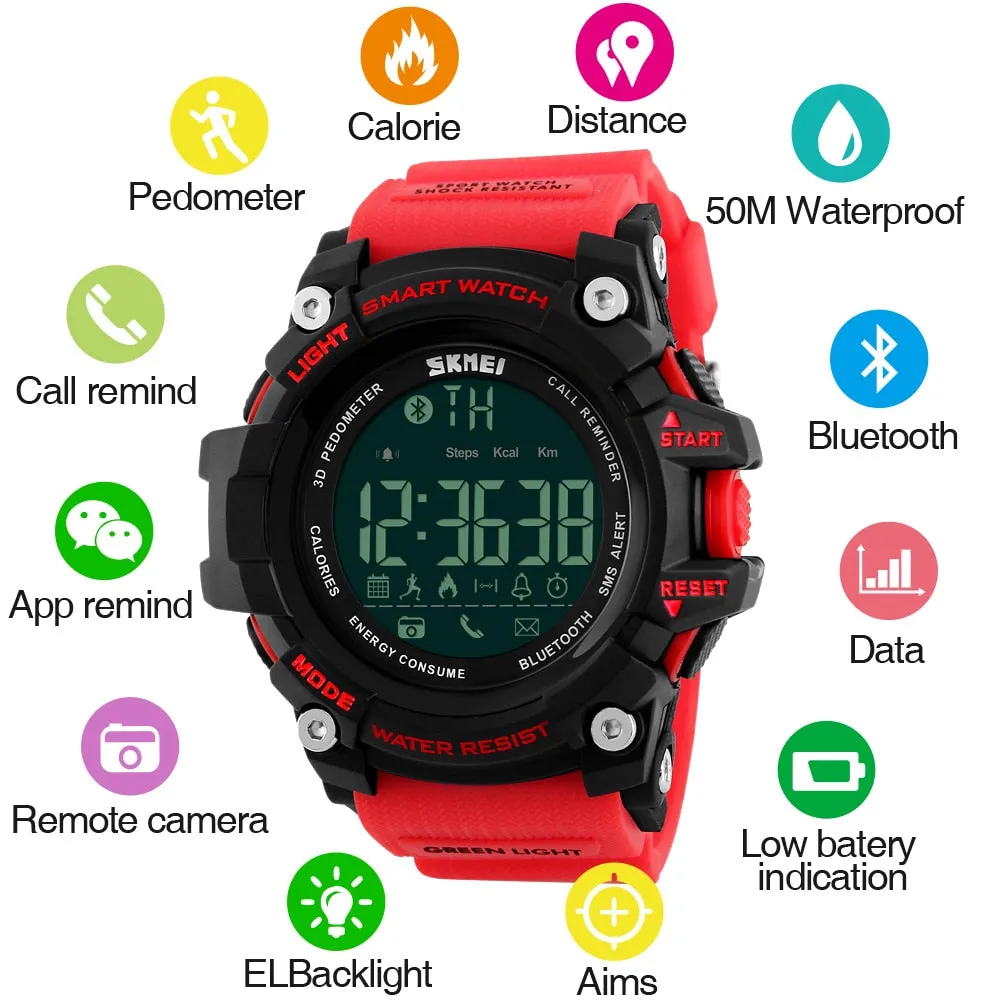 SKMEI Outdoor Sport Smart Watch Men Bluetooth Multifunction Fitness Watches 5Bar Waterproof Digital Watch reloj hombre 1227/1384