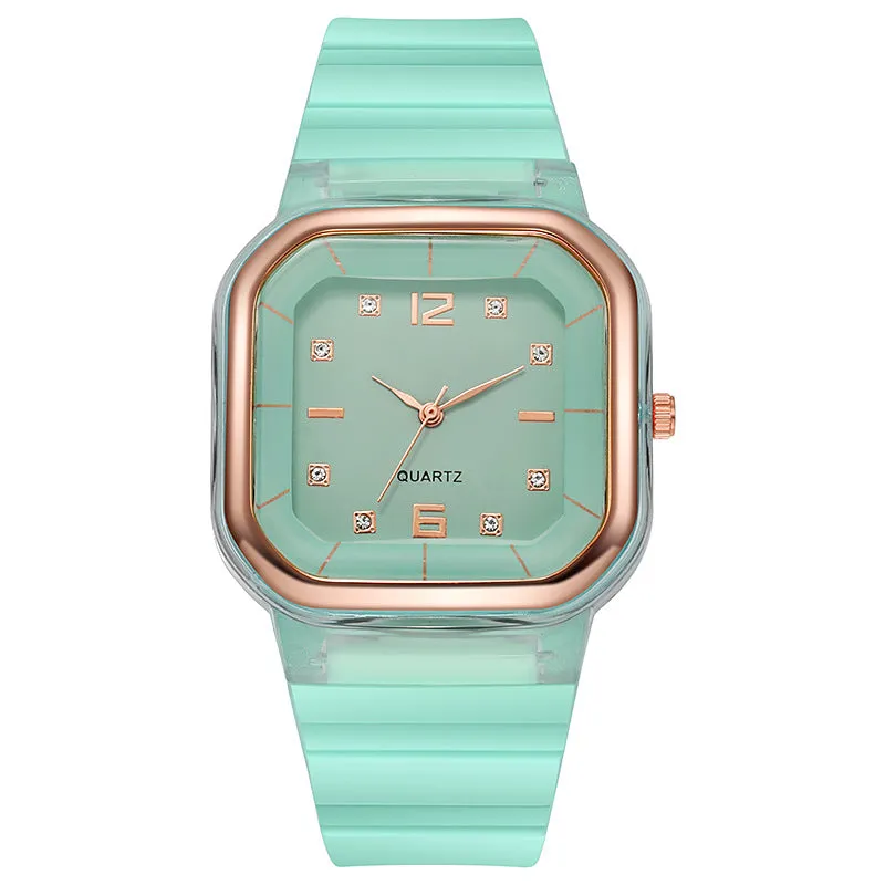 Watch New Women's Square Watch Student Children's Silicone Diamond Trend